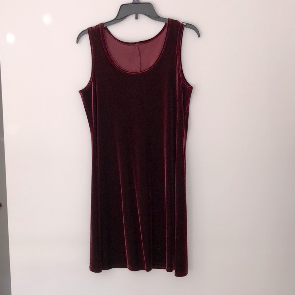 M Burgundy Velvet Dress Mini Sleeveless Holiday Merlot Wine Simple Minimalist